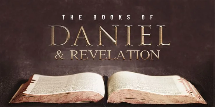 An open Bible beneath the words The Books of Daniel and Revelation