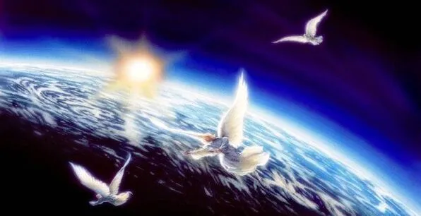 Doves ascending above the earth
